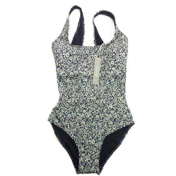 NWT Everlane The Square Neck  XXS Swimsuit One piece Blue Navy Floral - Picture 1 of 3
